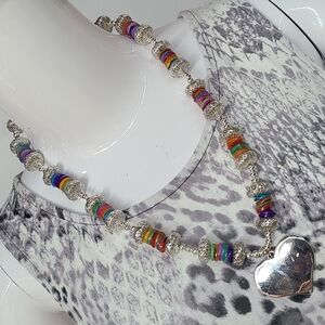 Vintage Lucite Beads Fun colorful Party Heart Necklace